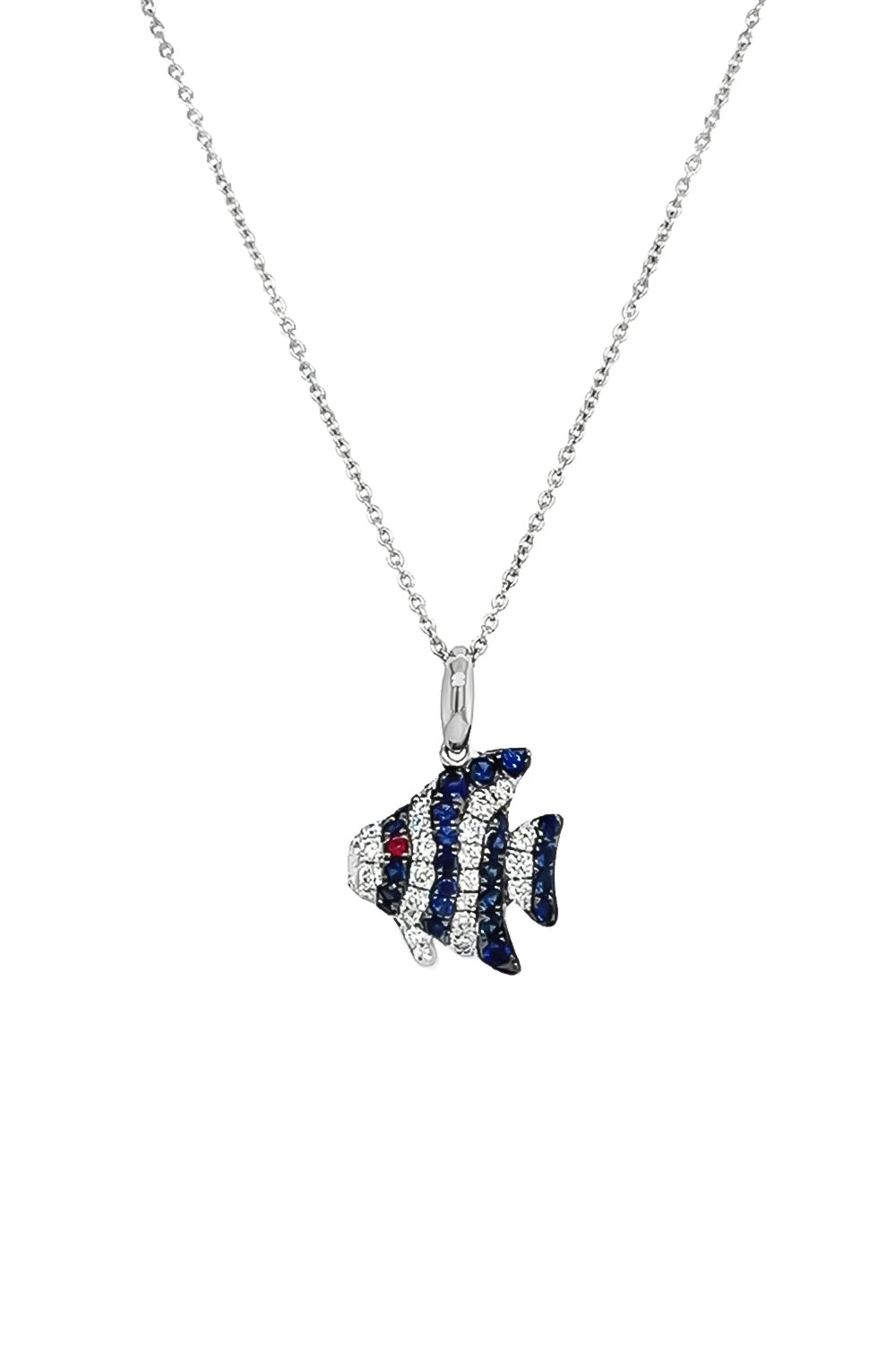 Blue Sapphire Ruby Diamond Fish Necklace-WHITE GOLD-JEWELRYFINE JEWELNECKLACE O-LISA NIK