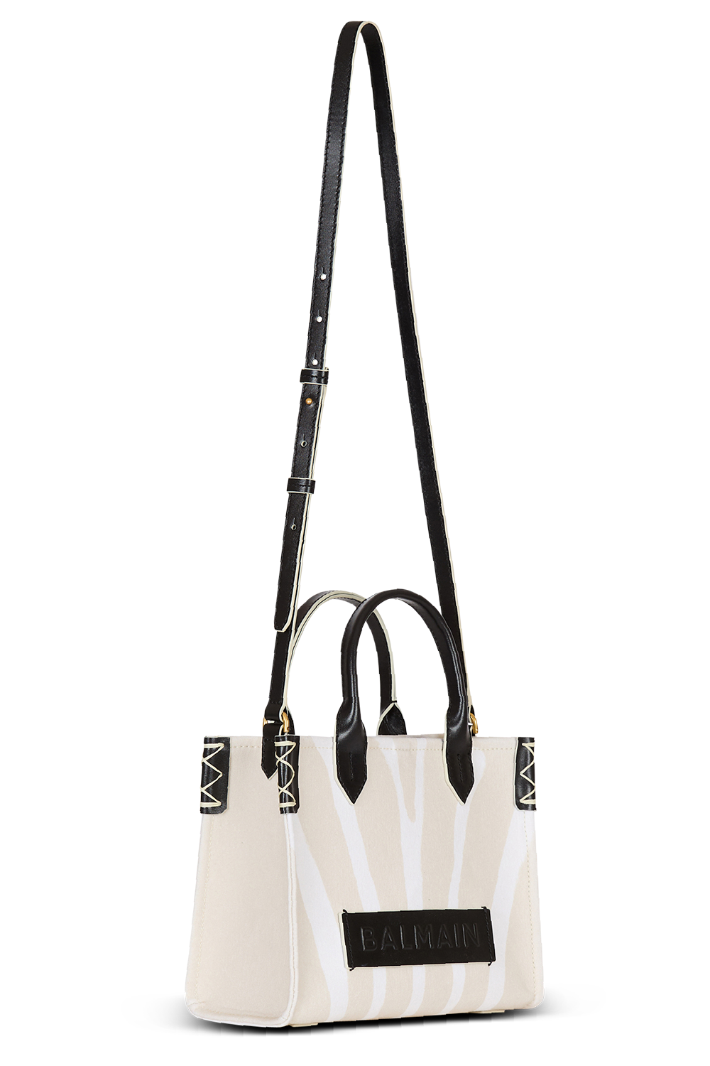 Small B-Army Shopper - Zebra Canvas-NTSABLNO-HANDBAGTOTES-BALMAIN