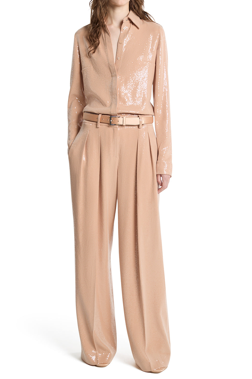  Sequin Pleated Slouch Trouser-BROWN-4-CLOTHINGPANTWIDE LEG-MICHAEL KORS COLLECTION 