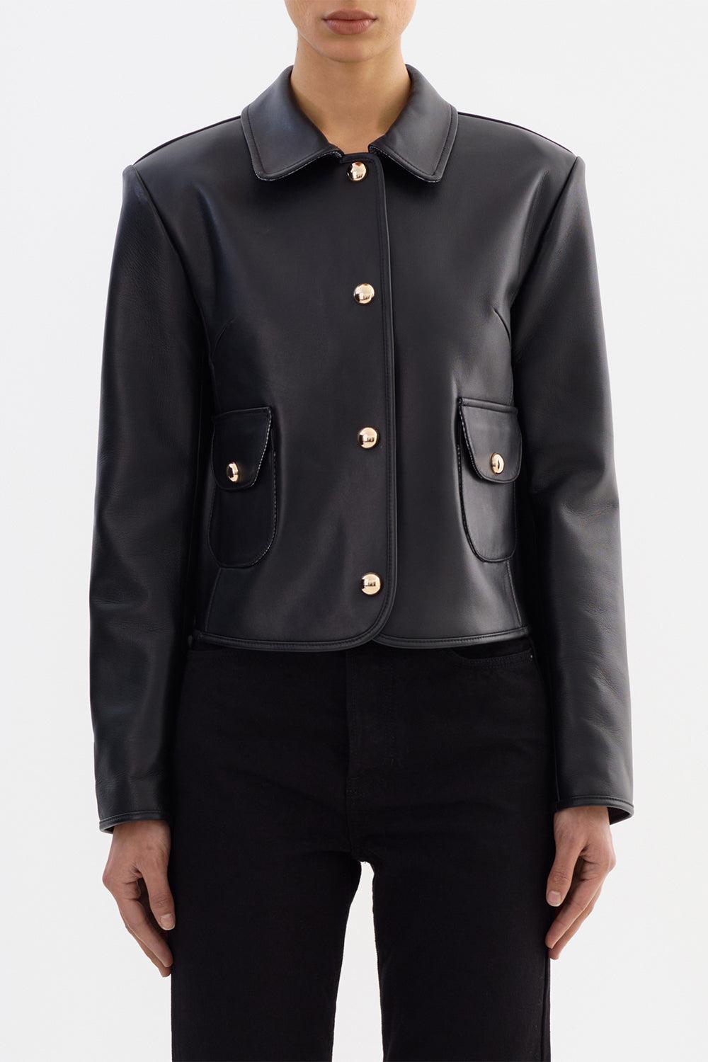 Francesca Crop Jacket - Black-BLACK-XS-CLOTHINGJACKETLEATHER-LAMARQUE