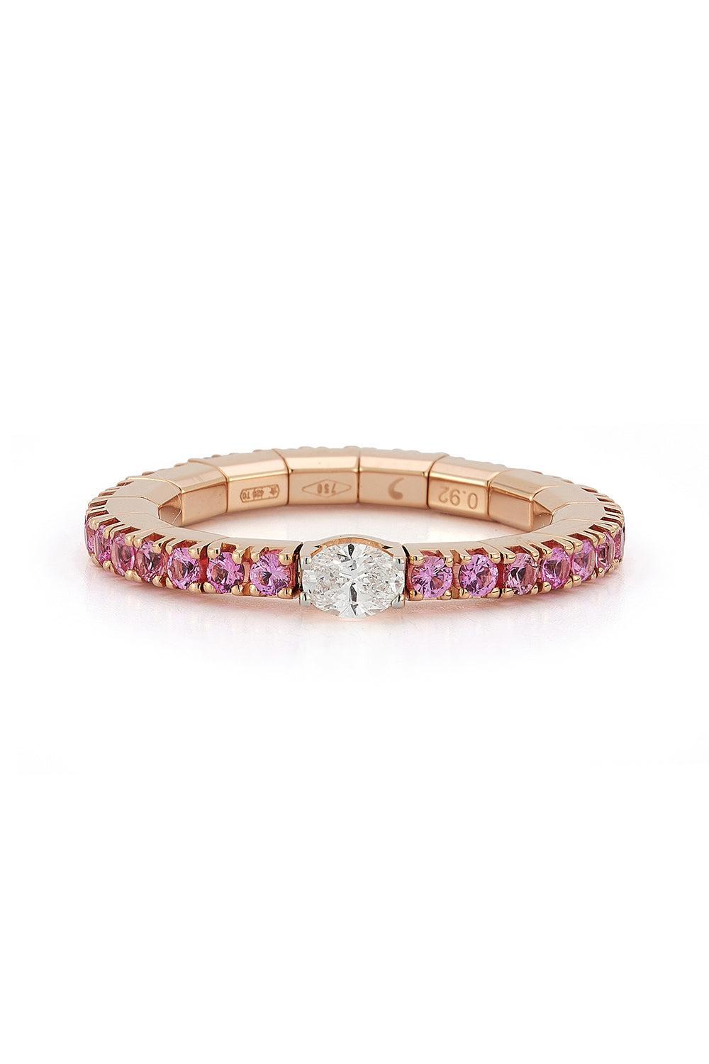 Pink Sapphire Diamond Band Oval Ring-ROSE GOLD-5-JEWELRYFINE JEWELRING-ROBERTO DEMEGLIO
