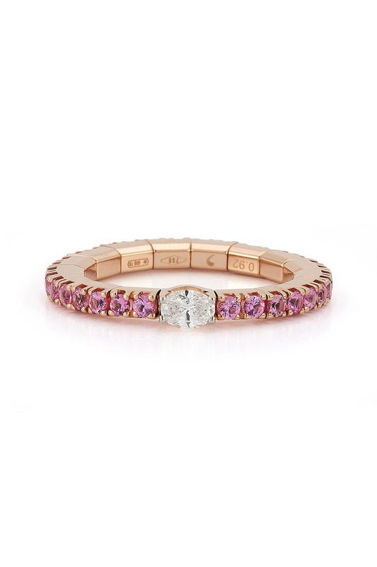 Pink Sapphire Diamond Band Oval Ring-ROSE GOLD-5-JEWELRYFINE JEWELRING-ROBERTO DEMEGLIO