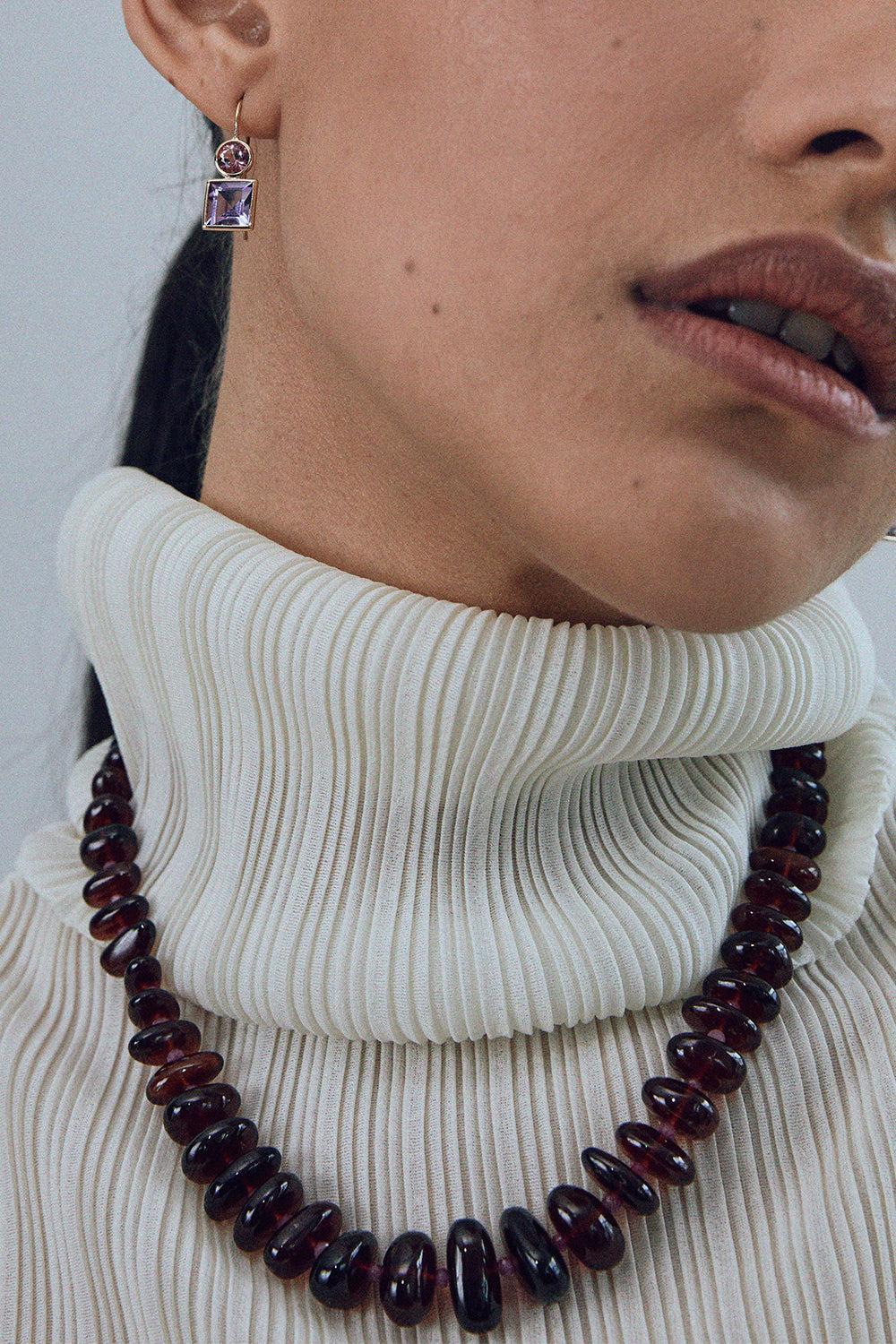 Garnet Pink Sapphire Beaded Necklace-YELLOW GOLD-17.5-JEWELRYBOUTIQUENECKLACE O-LIZZIE FORTUNATO FINE