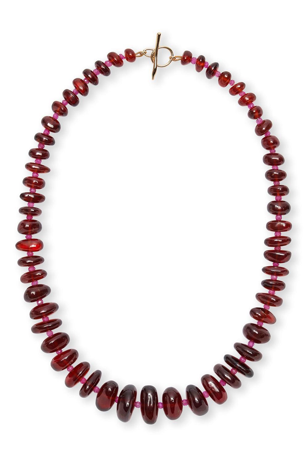Garnet Pink Sapphire Beaded Necklace-YELLOW GOLD-17.5-JEWELRYBOUTIQUENECKLACE O-LIZZIE FORTUNATO FINE