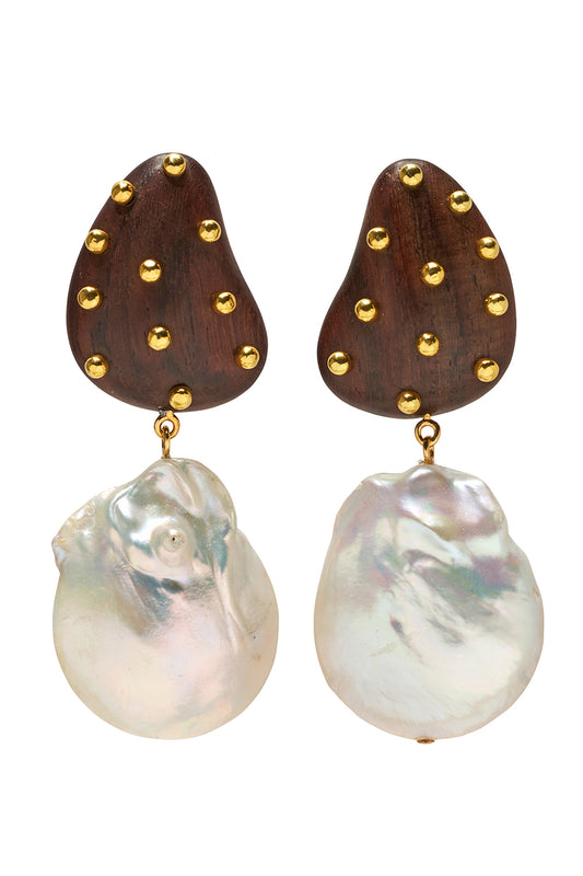 Wood Pearl Orbit Earrings
