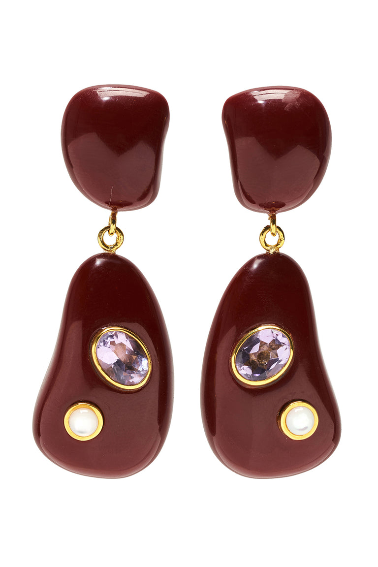 Satsuma Tanzanite Pearl Resin Drop Earrings