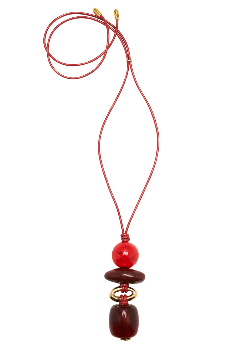 Museo Acrylic Glass Beaded Leather Cord Necklace