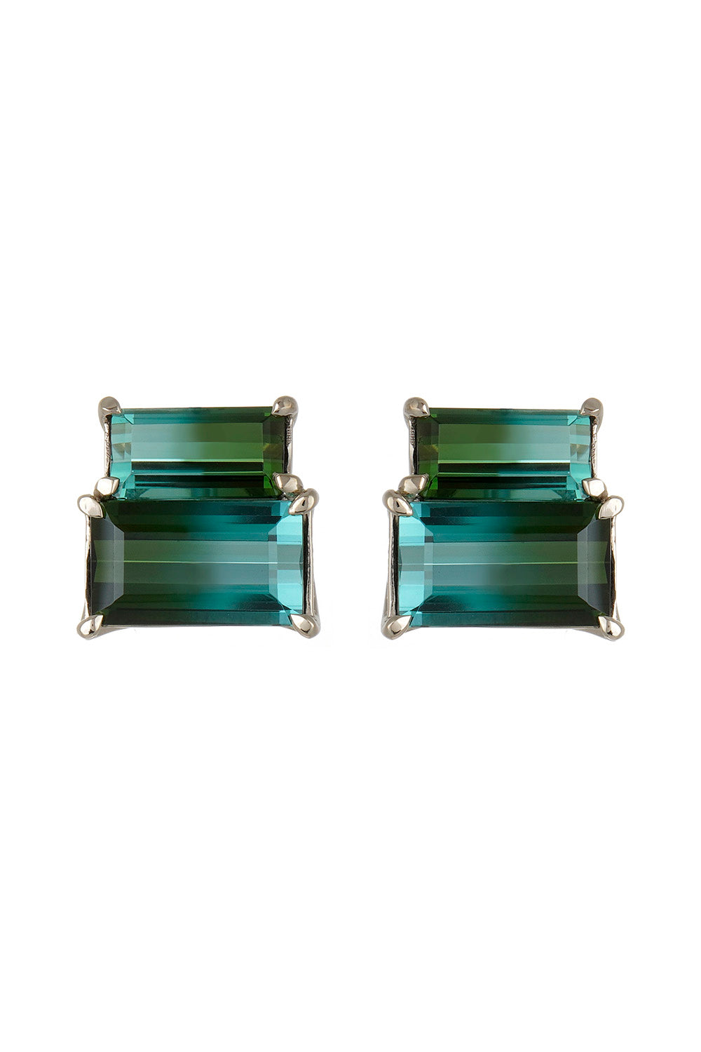 FISZMAN-Green Tourmaline Stud Earrings-WHITE GOLD