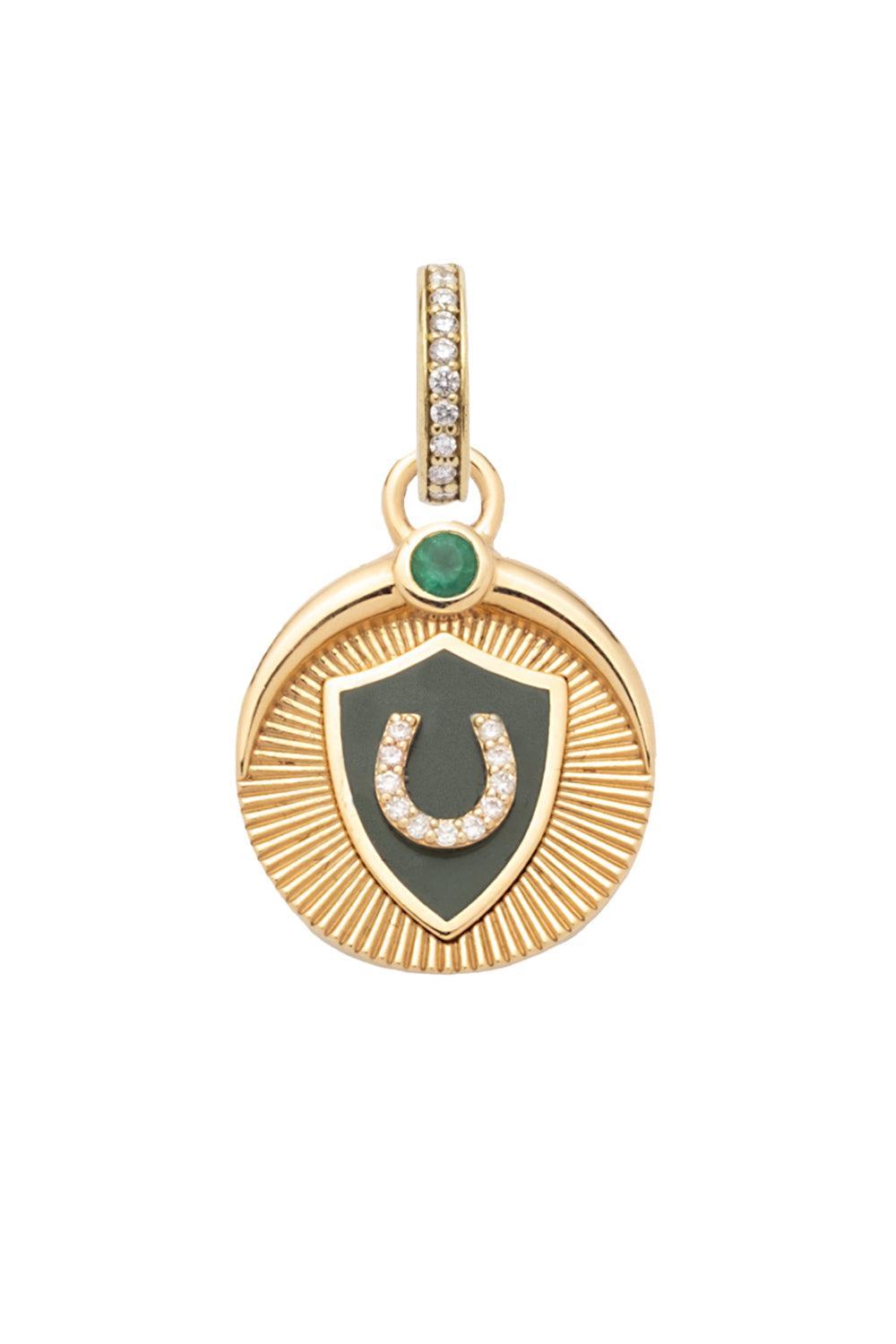 Horseshoe Protection Baby Ceramic Medallion-YELLOW GOLD-JEWELRYFINE JEWELPENDANT-FOUNDRAE