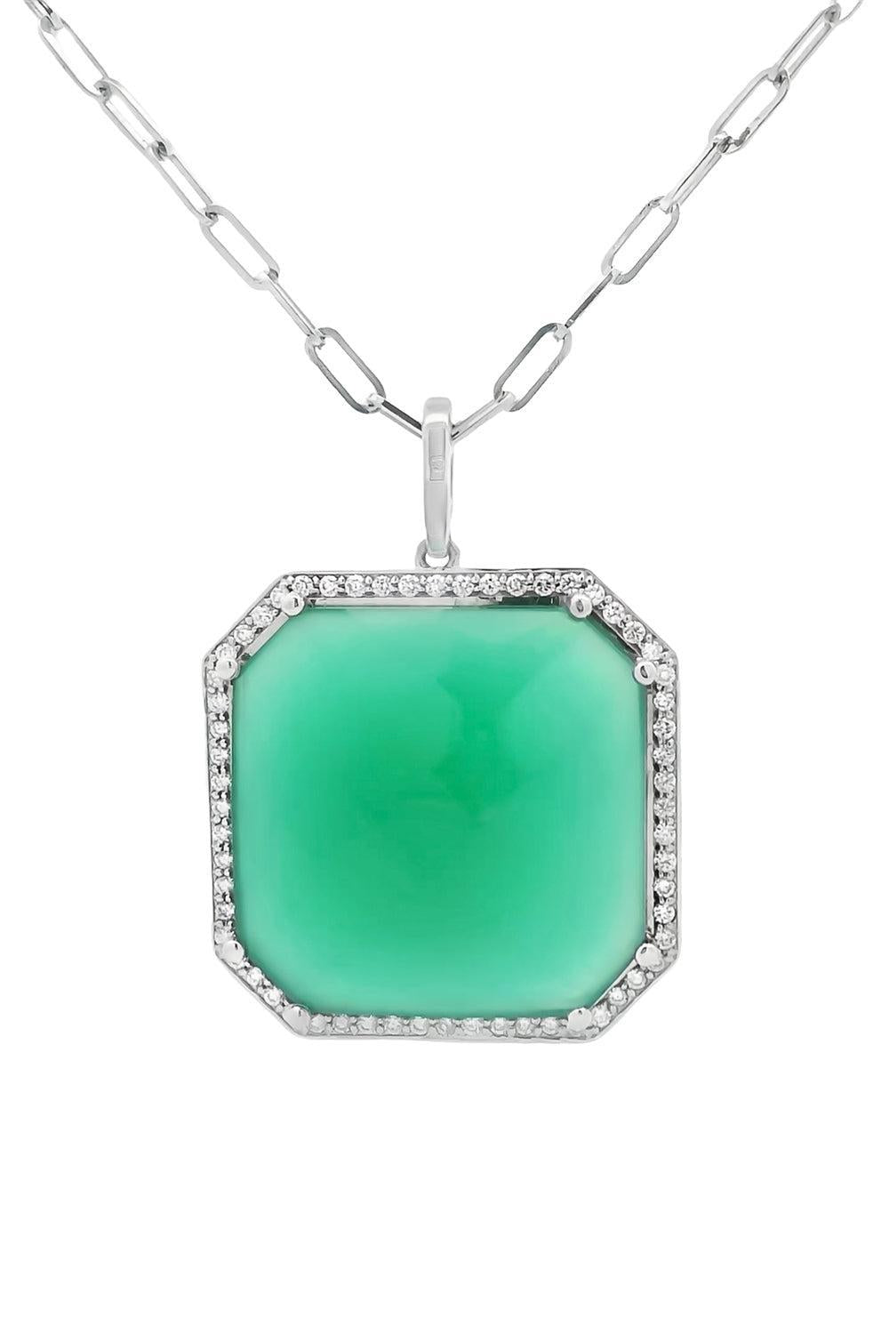 Green Agate Diamond Square Necklace-WHITE GOLD-JEWELRYFINE JEWELNECKLACE O-LISA NIK