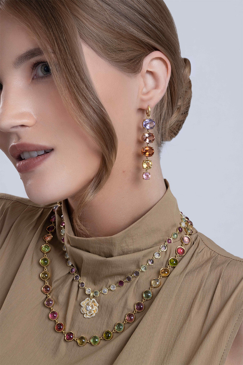 Rose Of France Tourmaline Gemmy Gem Huggie Earrings-YELLOW GOLD-JEWELRYFINE JEWELEARRING-IRENE NEUWIRTH JEWELRY 