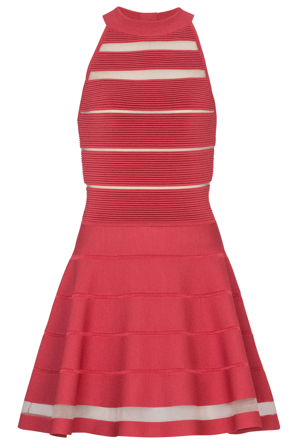 Balmain Striped Knit Flare Dress - Red