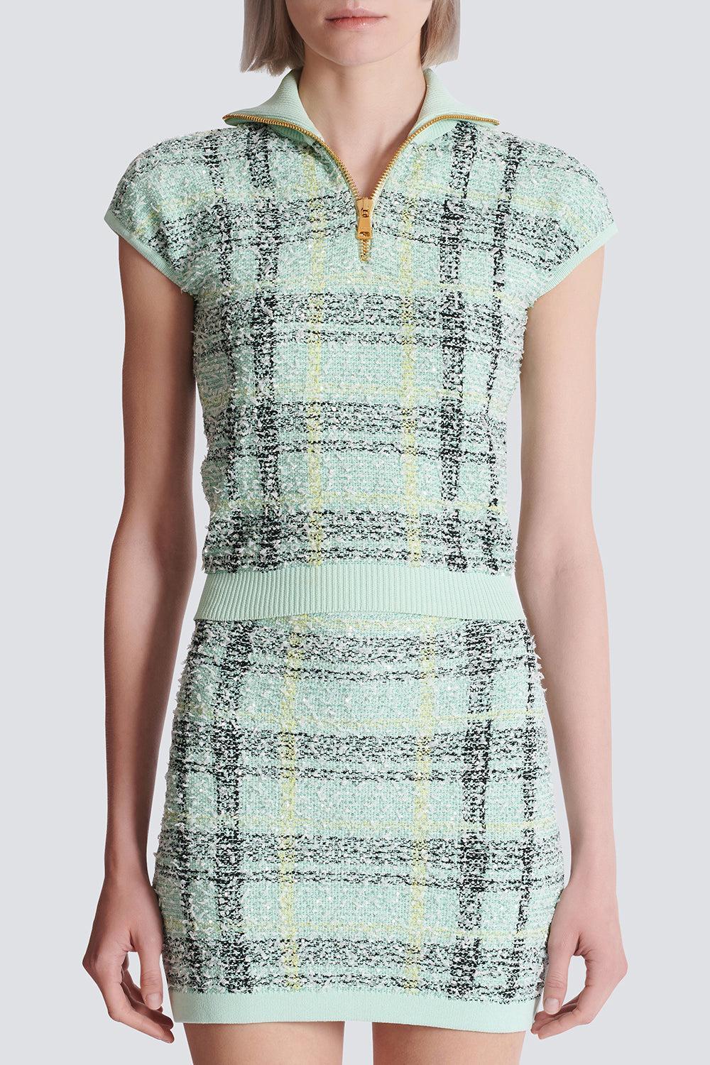 Short Sleeve Shiny Zip Pullover-VERPLJAU-34-CLOTHINGTOPKNITS-BALMAIN