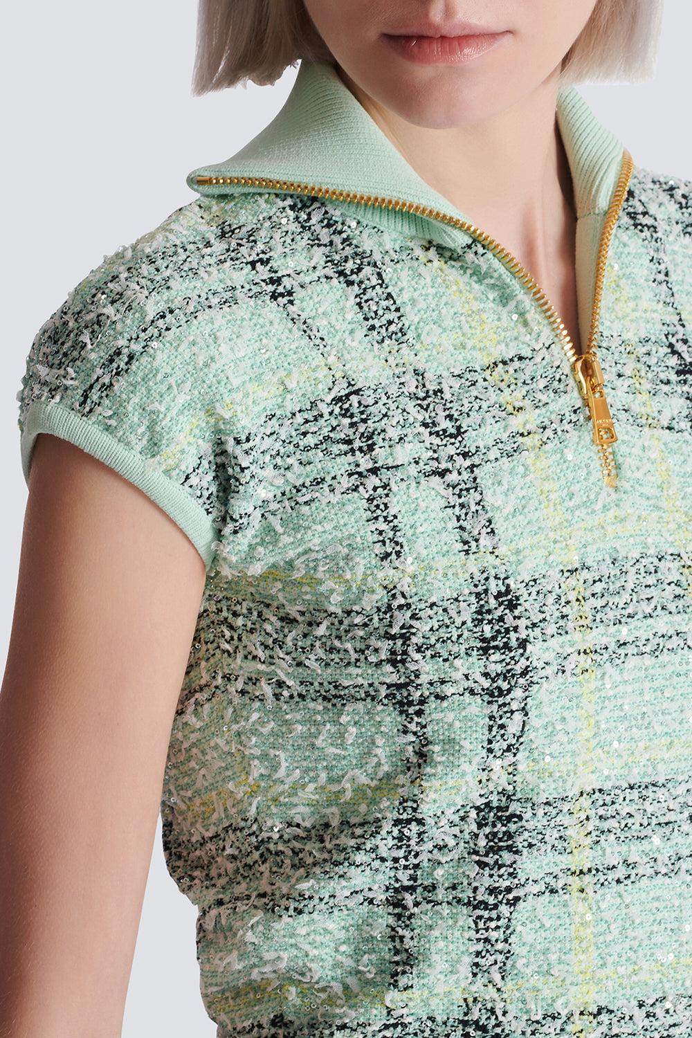 Short Sleeve Shiny Zip Pullover-VERPLJAU-34-CLOTHINGTOPKNITS-BALMAIN