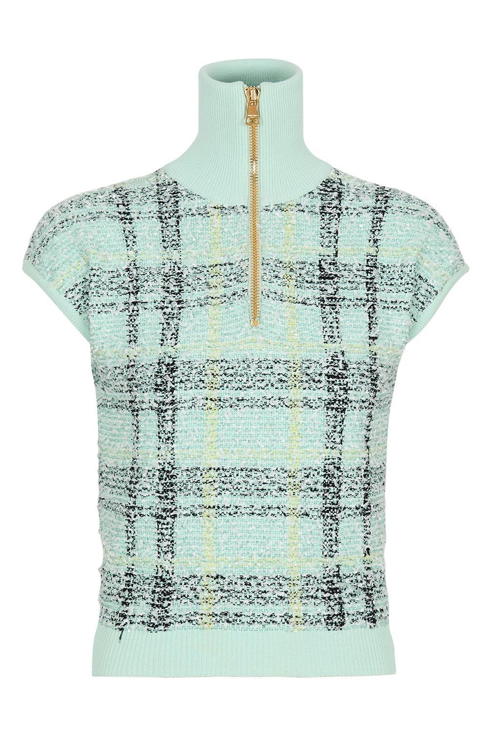 Short Sleeve Shiny Zip Pullover-VERPLJAU-34-CLOTHINGTOPKNITS-BALMAIN