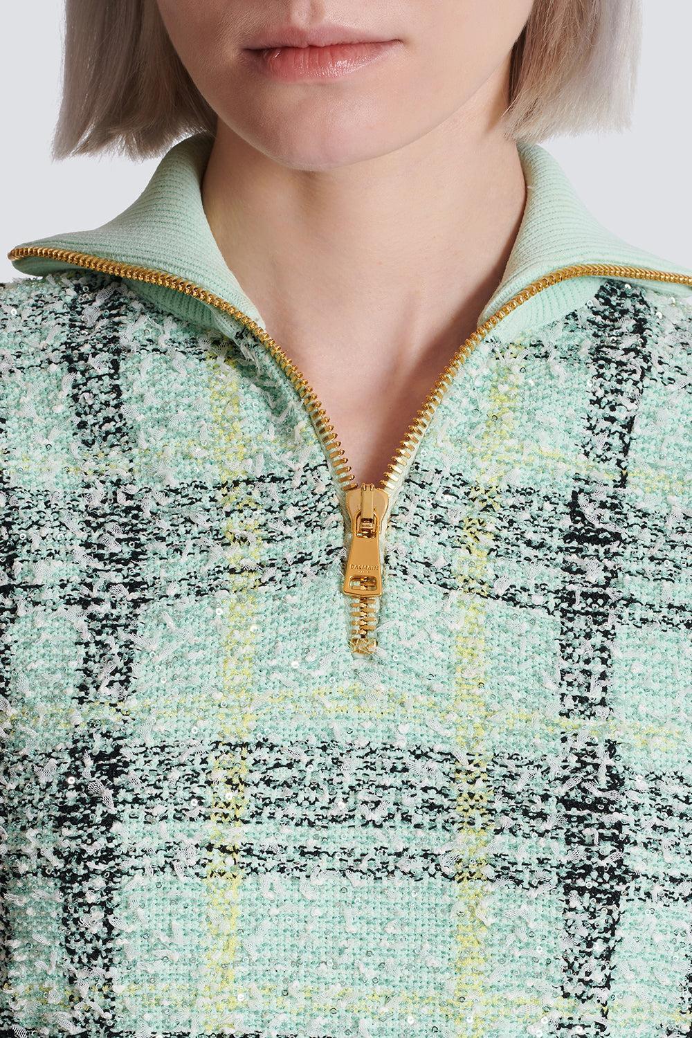 Short Sleeve Shiny Zip Pullover-VERPLJAU-34-CLOTHINGTOPKNITS-BALMAIN