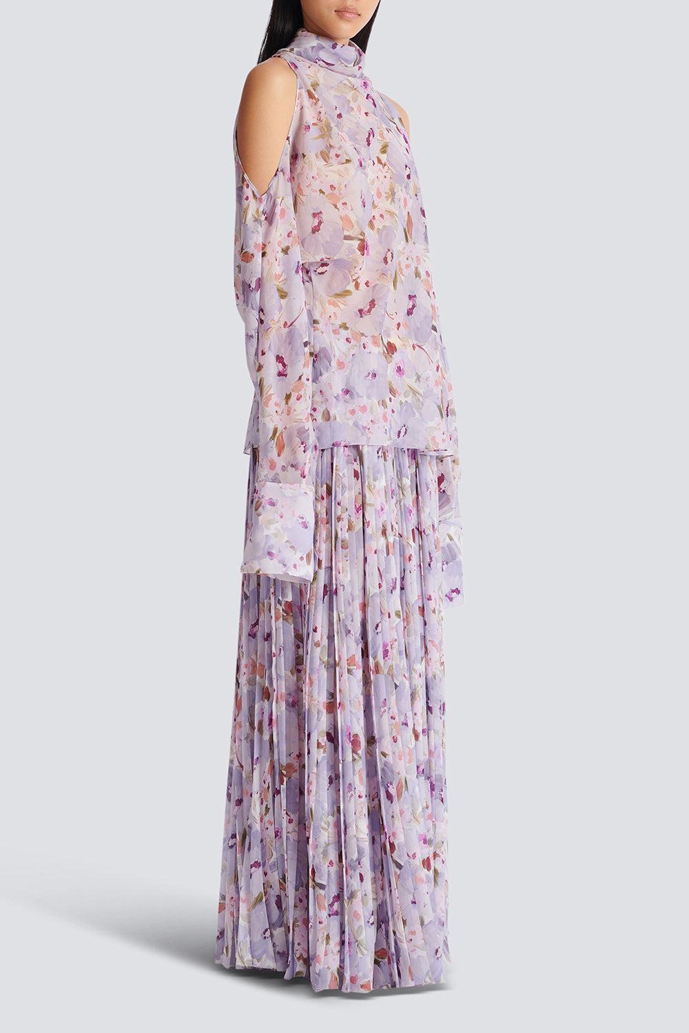 Open Shoulder Flower Blouse-BLNVIOMR-36-CLOTHINGTOPBLOUSE-BALMAIN