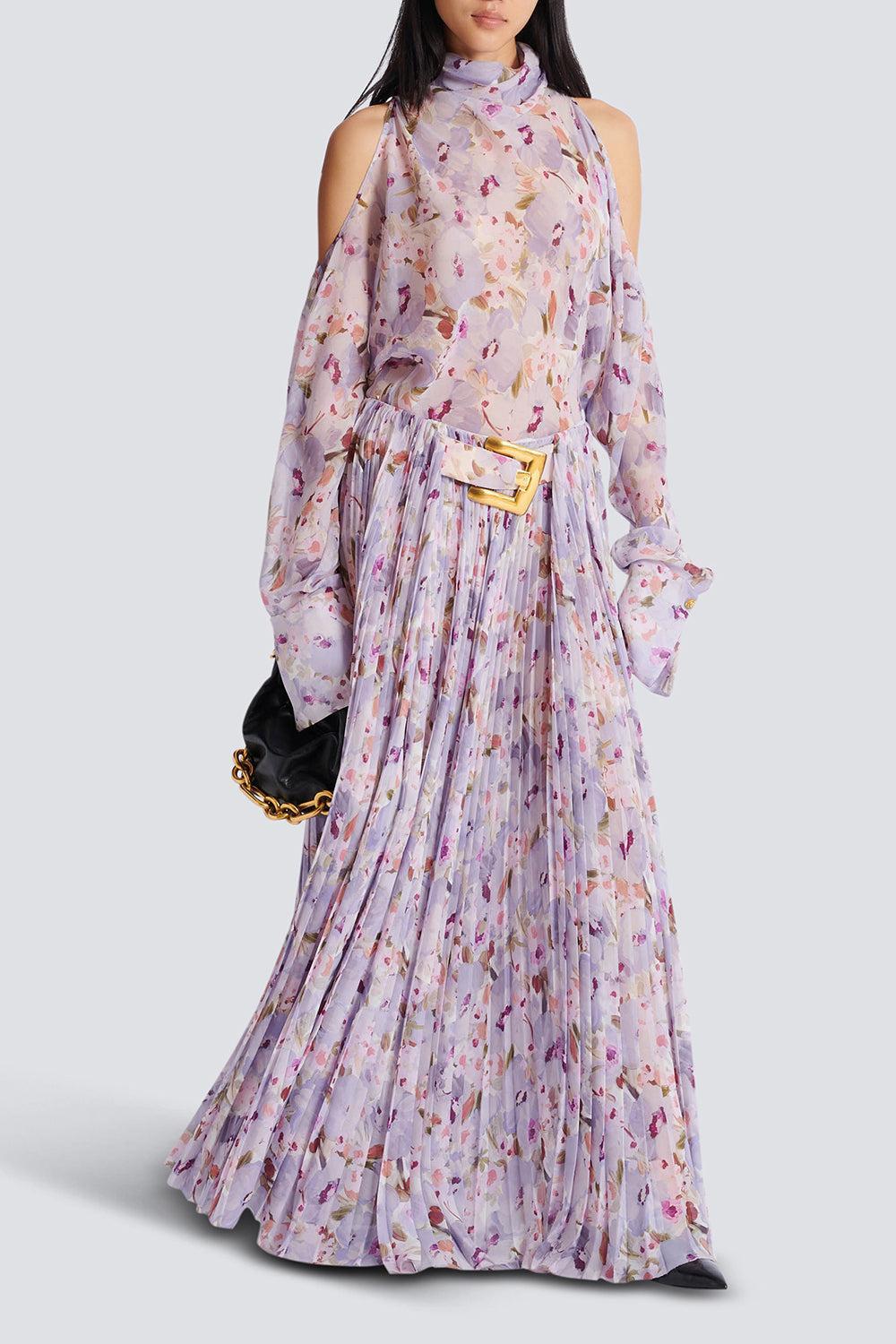 Open Shoulder Flower Blouse-BLNVIOMR-36-CLOTHINGTOPBLOUSE-BALMAIN