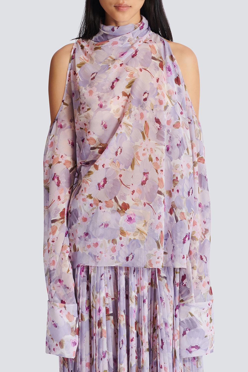 Open Shoulder Flower Blouse-BLNVIOMR-36-CLOTHINGTOPBLOUSE-BALMAIN