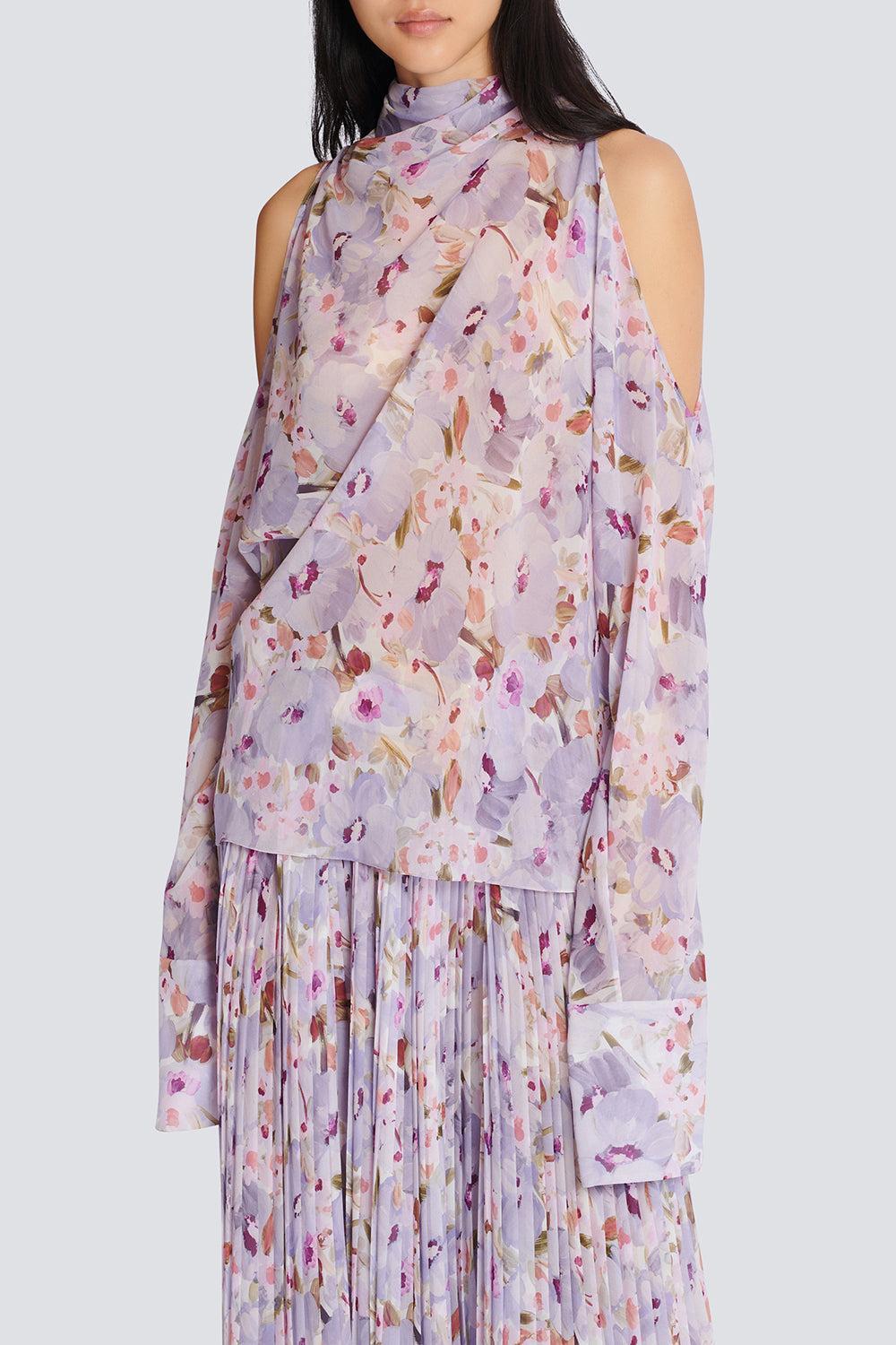 Open Shoulder Flower Blouse-BLNVIOMR-36-CLOTHINGTOPBLOUSE-BALMAIN