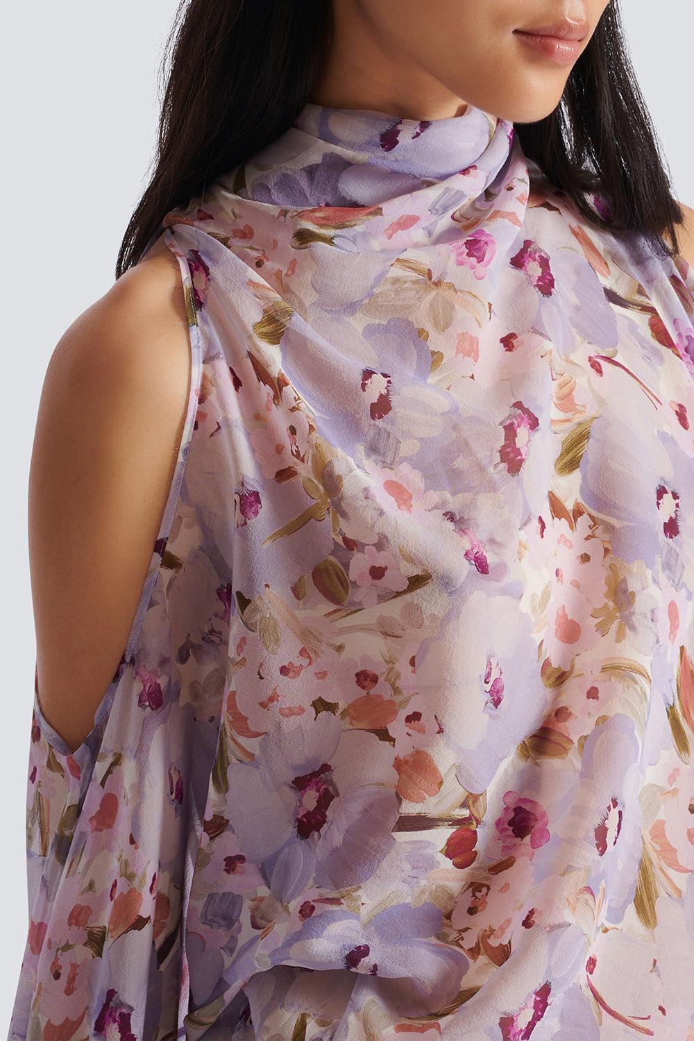 Open Shoulder Flower Blouse-BLNVIOMR-36-CLOTHINGTOPBLOUSE-BALMAIN