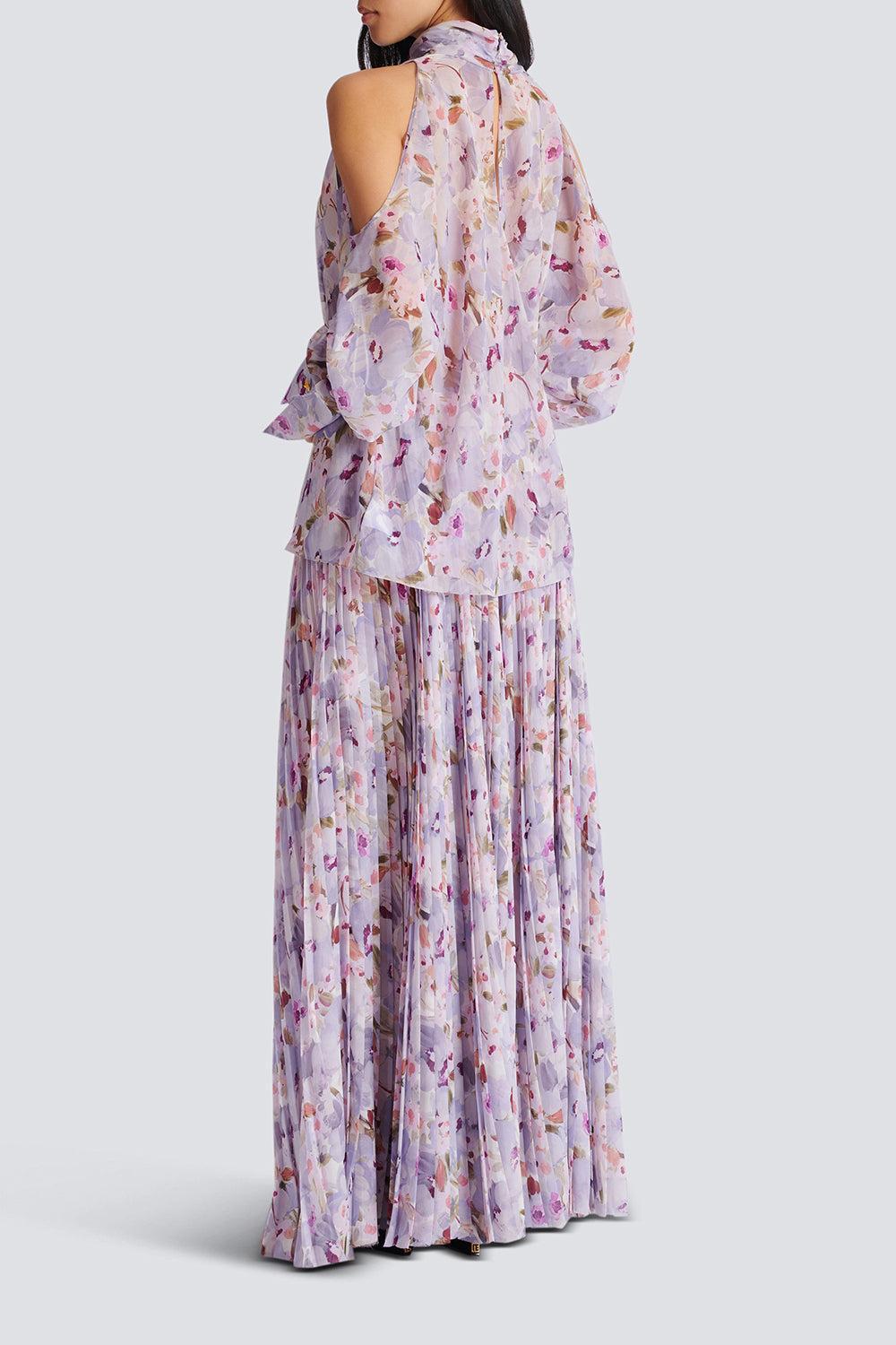 Open Shoulder Flower Blouse-BLNVIOMR-36-CLOTHINGTOPBLOUSE-BALMAIN