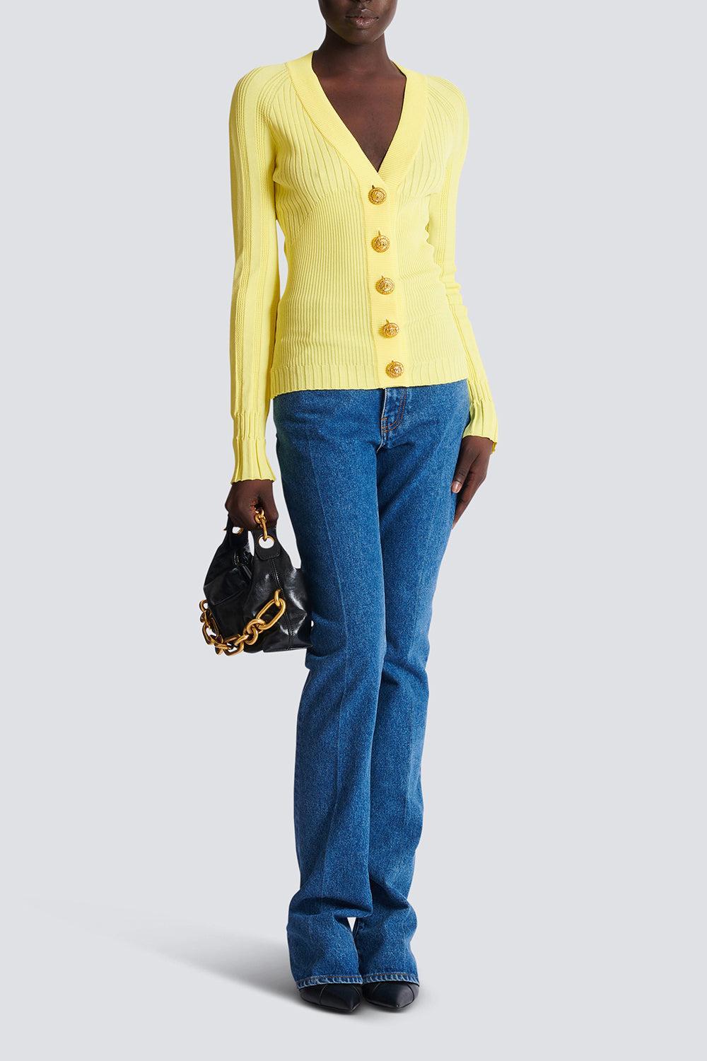 V Neck Light Button Knit Cardigan-JAUNE-34-CLOTHINGTOPCARDIGAN-BALMAIN