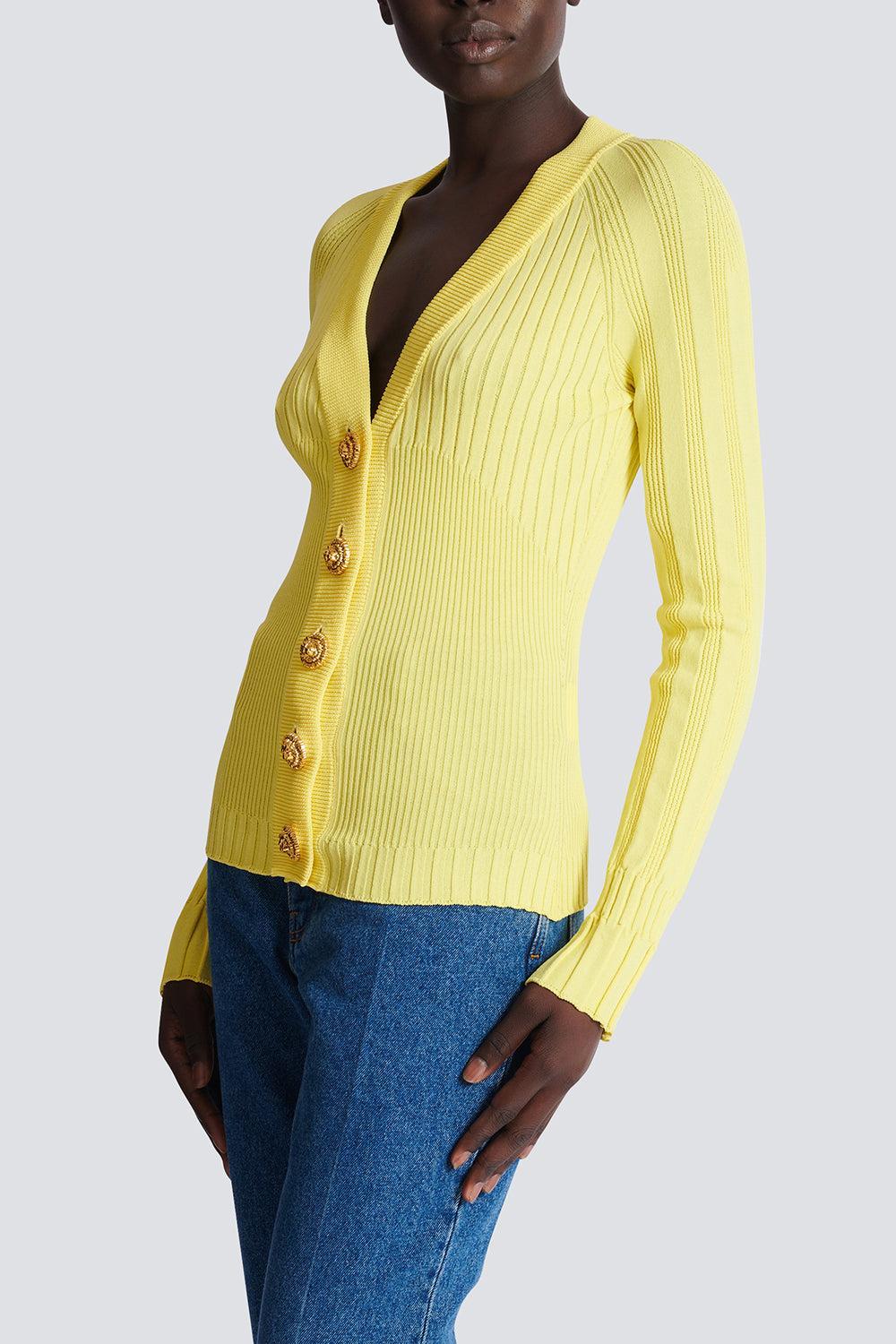V Neck Light Button Knit Cardigan-JAUNE-34-CLOTHINGTOPCARDIGAN-BALMAIN