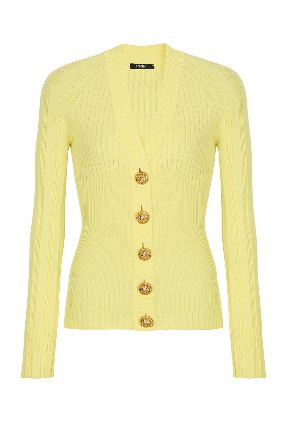 V Neck Light Button Knit Cardigan-JAUNE-34-CLOTHINGTOPCARDIGAN-BALMAIN