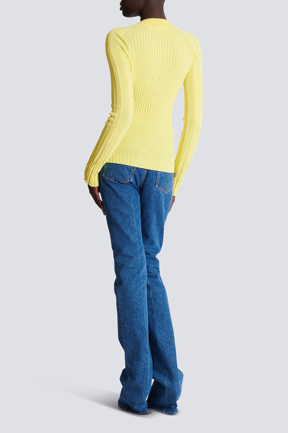 V Neck Light Button Knit Cardigan-JAUNE-34-CLOTHINGTOPCARDIGAN-BALMAIN
