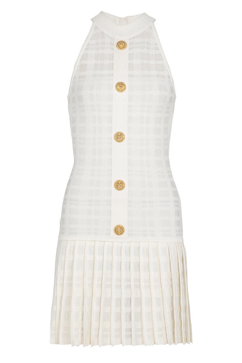 Tartan Tattoo Dress-NATUREL-36-CLOTHINGDRESSCASUAL-BALMAIN