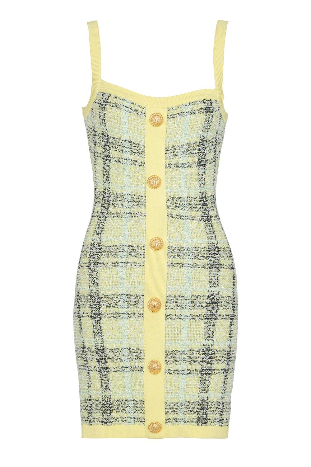 Thin Strap Button Front Short Knit Dress-PLJAUVER-36-CLOTHINGDRESSCASUAL-BALMAIN