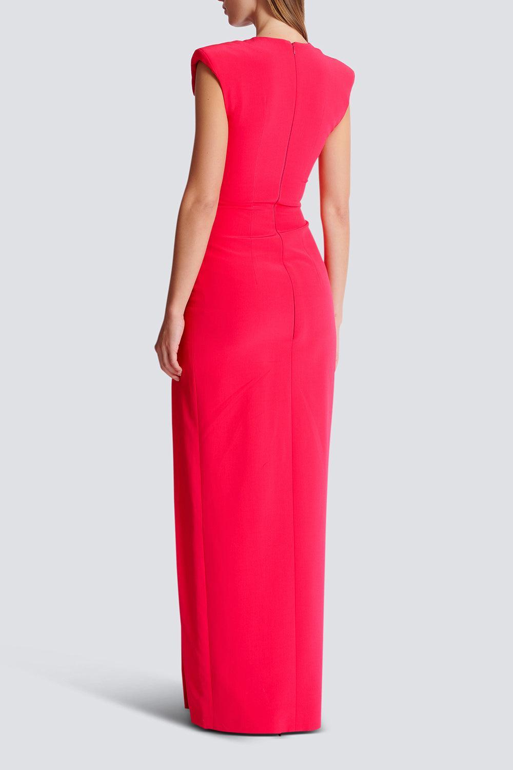 Sleevless Detail Slit Long Dress-FUCHSIA-36-CLOTHINGDRESSCOCKTAIL-BALMAIN