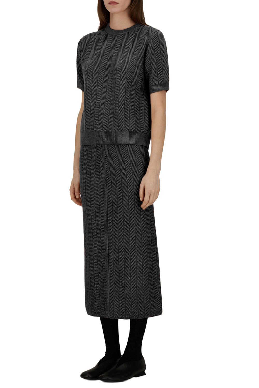 Shiny Herringbone Skirt-FERRO-XS-CLOTHINGSKIRTMIDI-HERNO