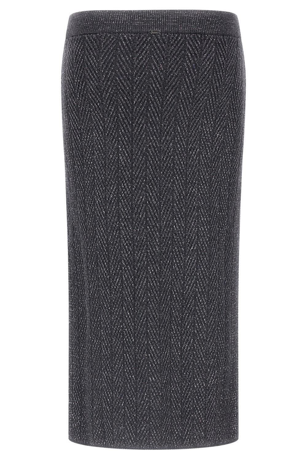 Shiny Herringbone Skirt-FERRO-XS-CLOTHINGSKIRTMIDI-HERNO