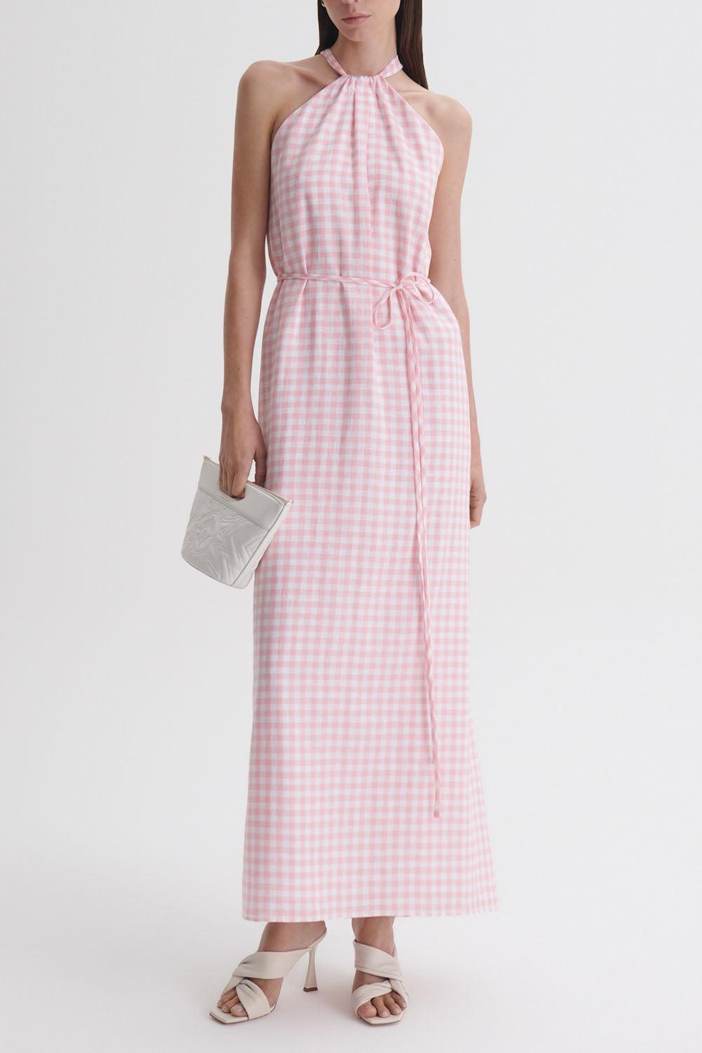 Tie Neck Dress - Pink White-PINK-2-CLOTHINGDRESSCASUAL-SCANLAN THEODORE
