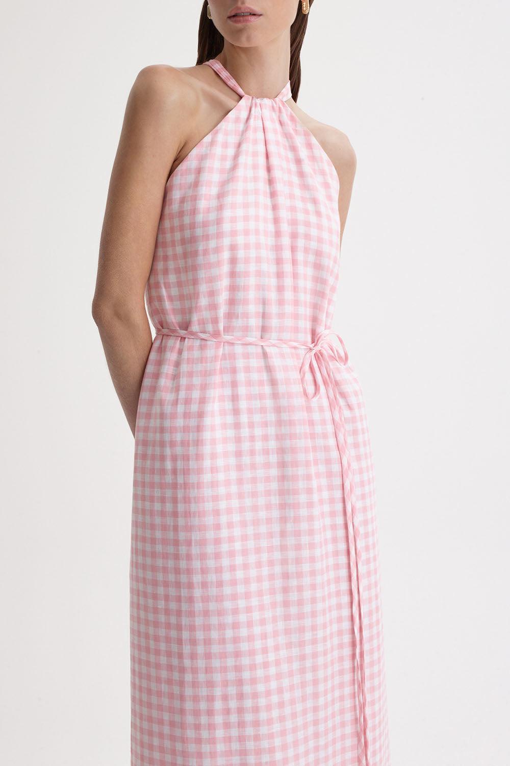 Tie Neck Dress - Pink White-PINK-2-CLOTHINGDRESSCASUAL-SCANLAN THEODORE