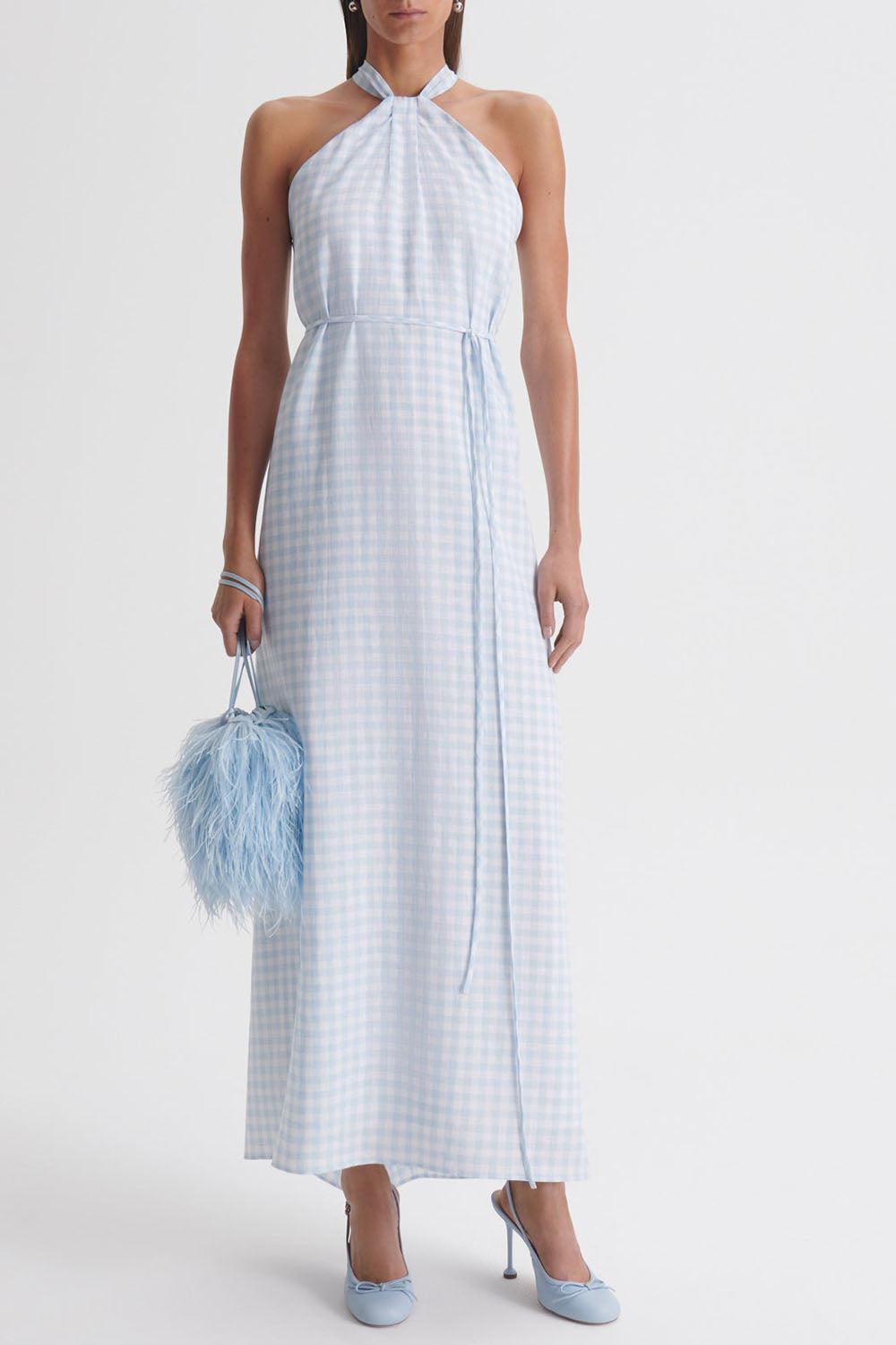 blue scanlan theodore dress SCANLAN THEODORE: Tie Neck Dress