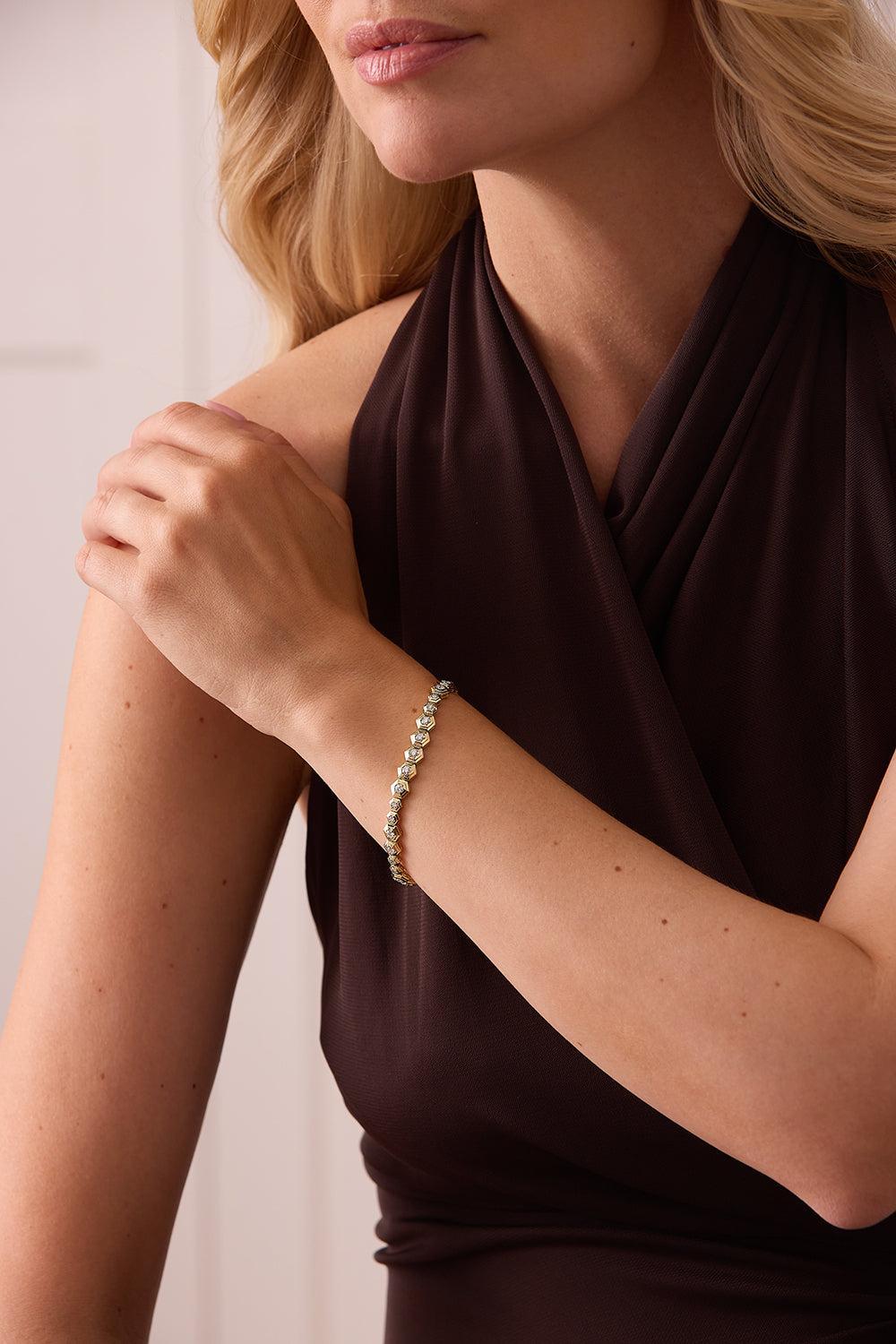 Diamond Honey Comb Full Bracelet-YELLOW GOLD-6.5-JEWELRYFINE JEWELBRACELET O-SARA WEINSTOCK