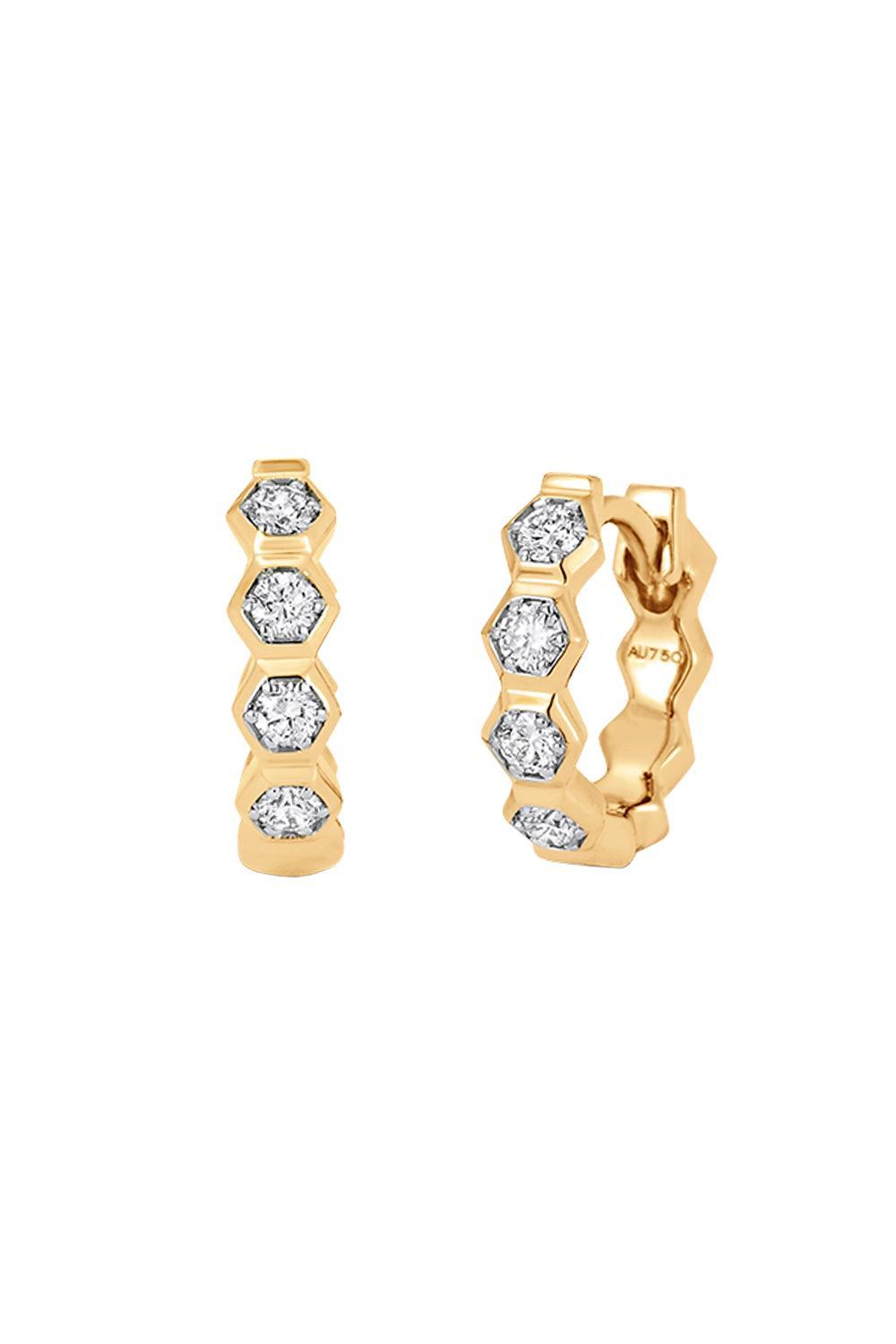 Diamond Honey Comb Huggie Earrings-YELLOW GOLD-JEWELRYFINE JEWELEARRING-SARA WEINSTOCK
