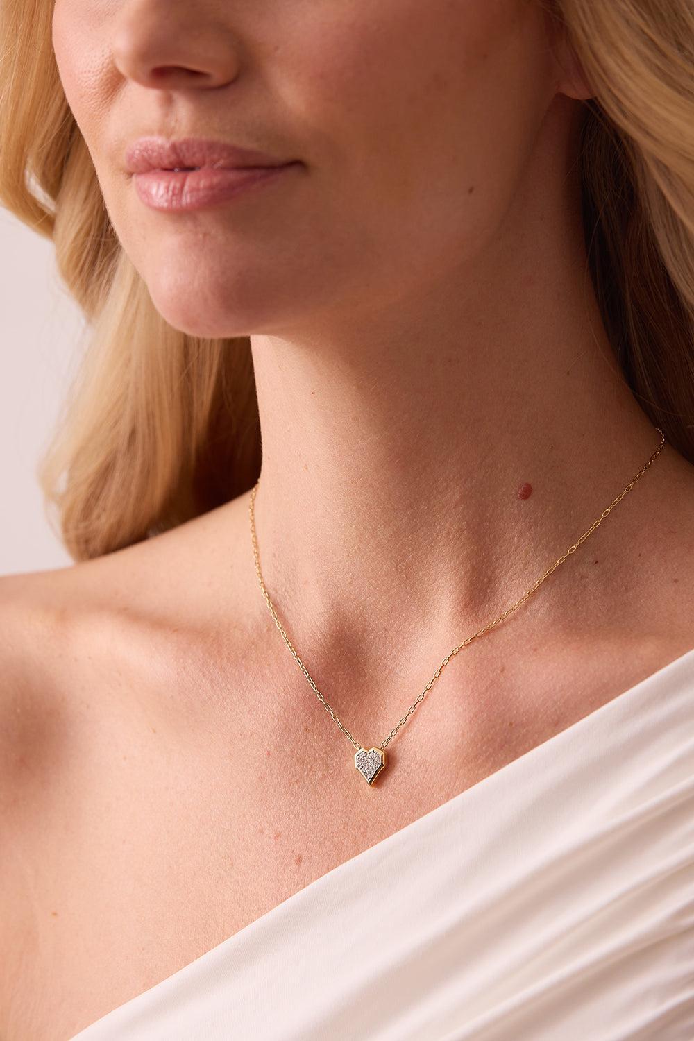 Diamond Honey Comb Heart Necklace-YELLOW GOLD-JEWELRYFINE JEWELNECKLACE O-SARA WEINSTOCK