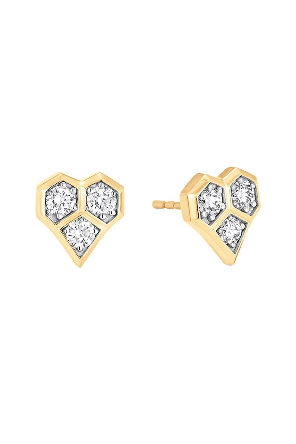 Diamond Honey Comb Heart Stud Earrings-YELLOW GOLD-JEWELRYFINE JEWELEARRING-SARA WEINSTOCK