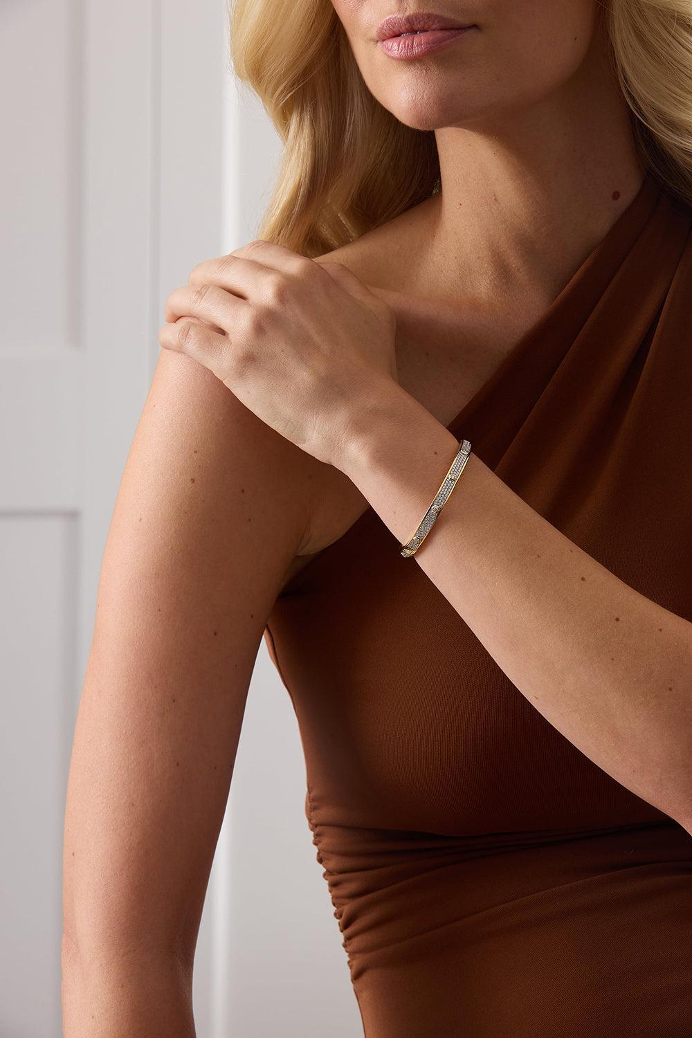 Diamond Honey Comb Bangle Bracelet-YELLOW GOLD-JEWELRYFINE JEWELBRACELET O-SARA WEINSTOCK