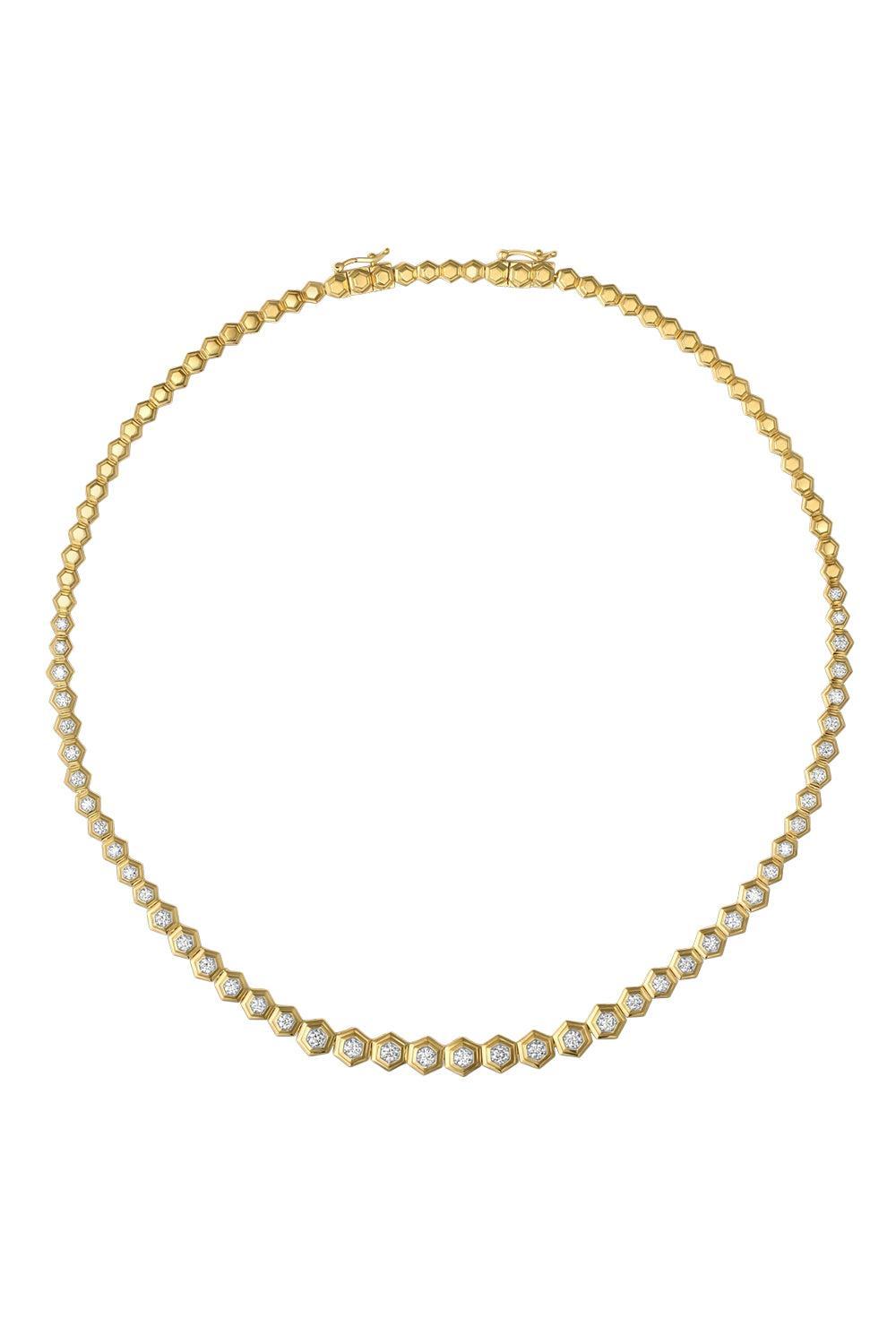 Diamond Partial Honey Comb Choker Necklace-YELLOW GOLD-JEWELRYFINE JEWELNECKLACE O-SARA WEINSTOCK