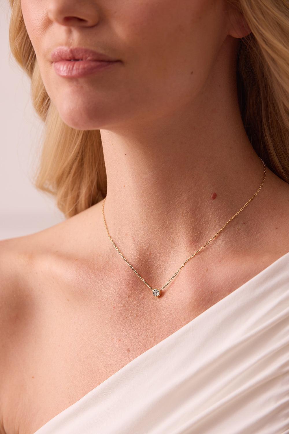 Diamond Honey Comb Necklace-YELLOW GOLD-JEWELRYFINE JEWELNECKLACE O-SARA WEINSTOCK
