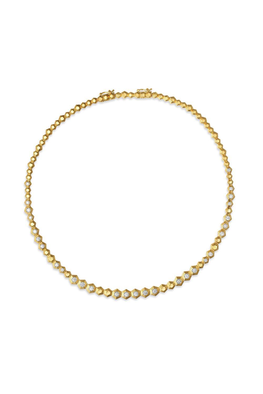 Diamond Honey Comb Choker Necklace-YELLOW GOLD-JEWELRYFINE JEWELNECKLACE O-SARA WEINSTOCK