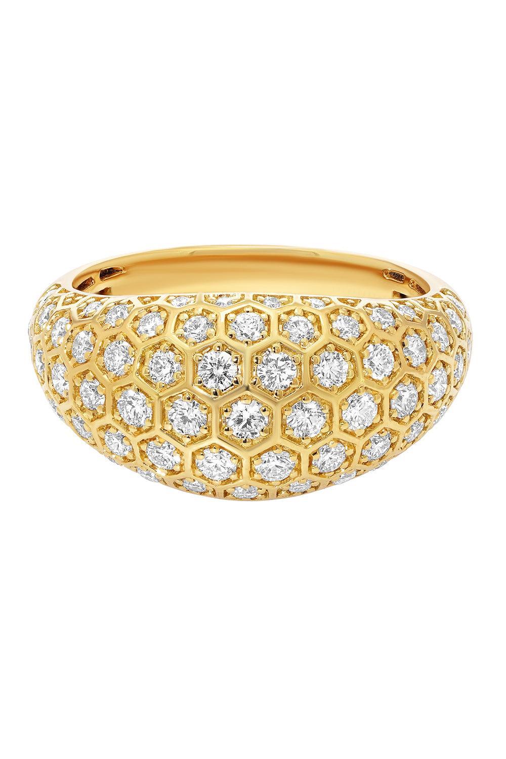 Diamond Honey Comb Signet Ring-YELLOW GOLD-7-JEWELRYFINE JEWELRING-SARA WEINSTOCK