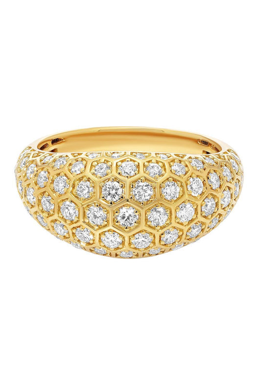 Diamond Honey Comb Signet Ring-YELLOW GOLD-7-JEWELRYFINE JEWELRING-SARA WEINSTOCK
