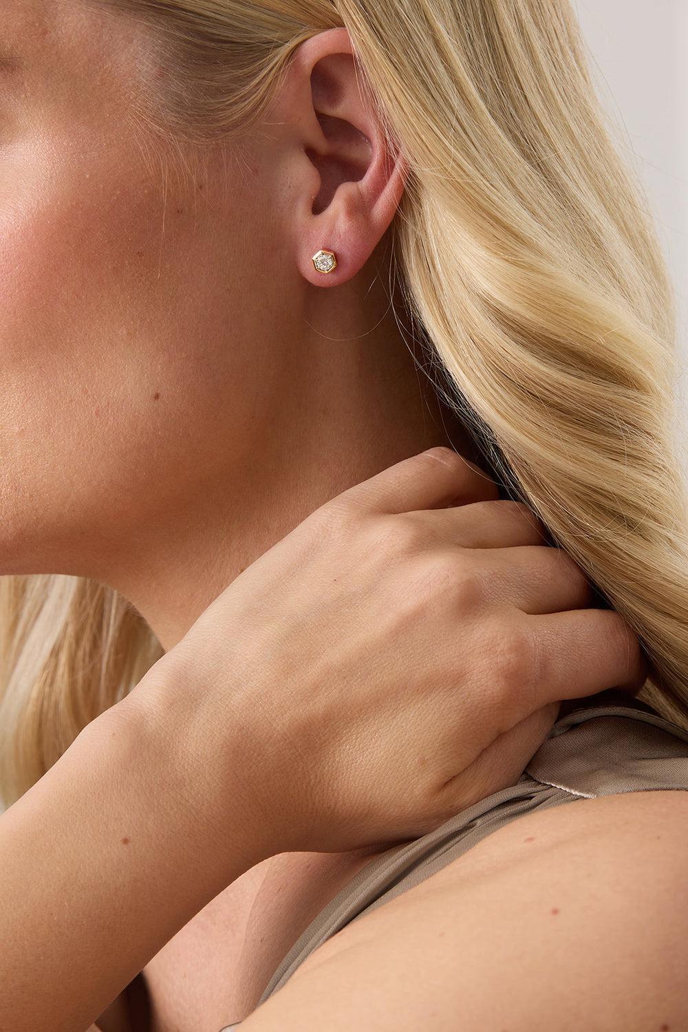 Diamond Honey Comb Stud Earrings-YELLOW GOLD-JEWELRYFINE JEWELEARRING-SARA WEINSTOCK