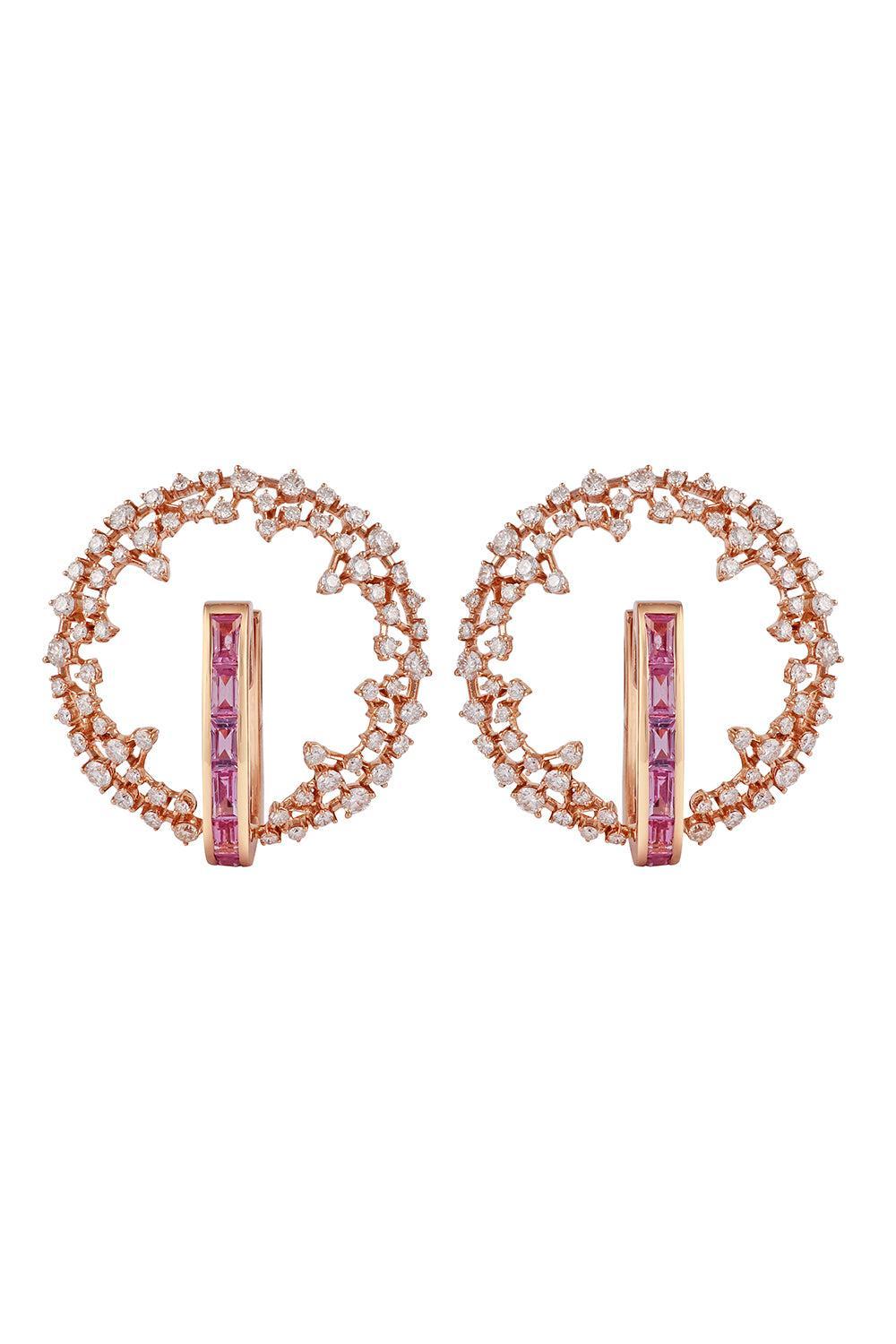 Pink Sapphire Diamond Scatter Earrings-ROSE GOLD-JEWELRYFINE JEWELEARRING-ANANYA